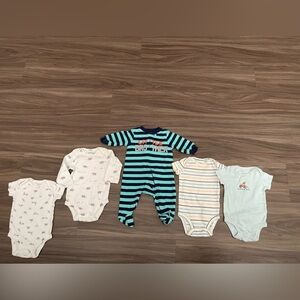 Carter's Baby Bundle Blue and Cream Striped Bodysuit onesies size 3M